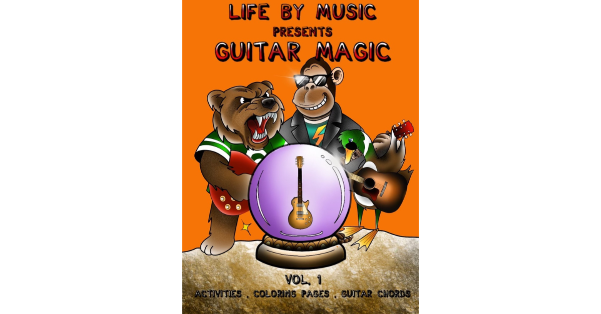 Discover Guitar Magic: our innovative program for K-3rd graders combining music education, positive virtues, and creativity through a fun chord and coloring book.